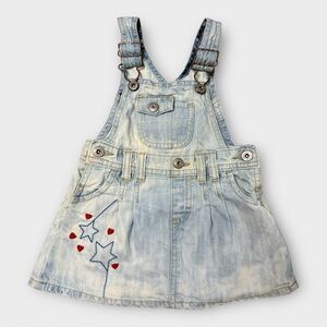 OshKosh Bgosh Baby Girls 12M Acid Wash Denim Overall Dress Stars Hearts 904-0374